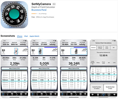 app iOS Set My Camera calcolo iperfocale e profondità campo