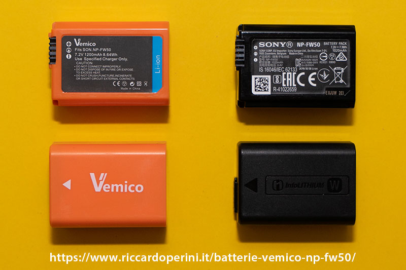 Batterie ricaricabili Vemico NP-FW50 vs Sony NP-FW50