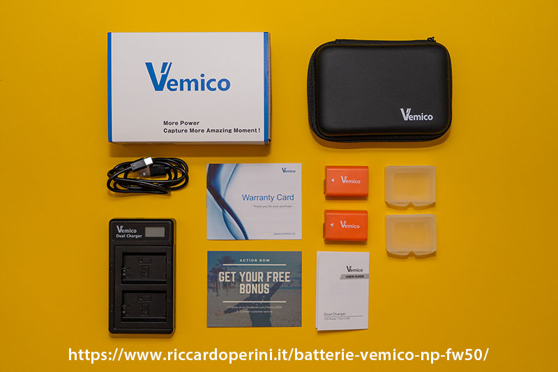 Vemico batterie NP-FW50 con caricabatterie per fotocamere Sony