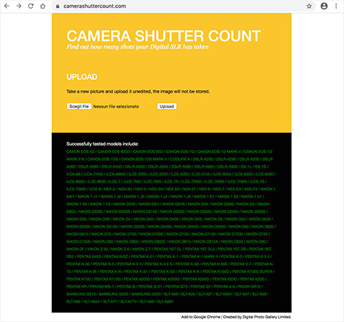 Camera Shutter Count contatore numero scatti fotocamera