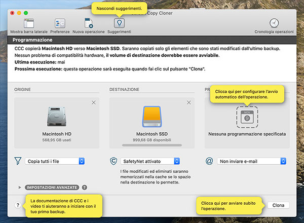 Carbon Copy Cloner backup avviabile Mac su ssd esterno