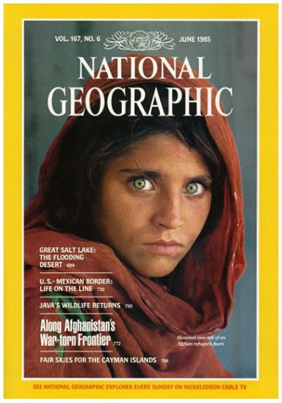 copertina National Geographic giugno 1985 ragazza afgana occhi verdi Steve McCurry 