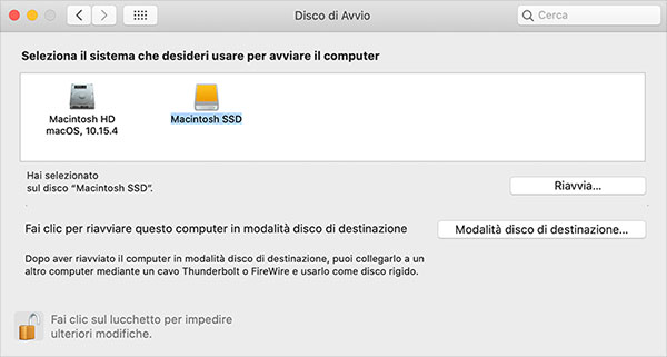 modificare disco avvio Mac sistema operativo su ssd esterno