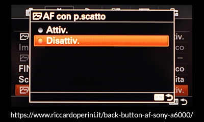Sony a6000 AF con pulsante scatto disattivato