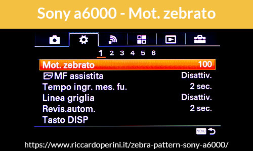 menu fotocamera Sony Alpha 6000 Motivo zebrato