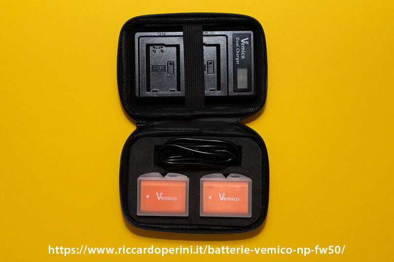 Vemico custodia batterie npfw50 e caricabatterie